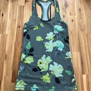 Athleta XXS Racerback Tank Top Green Floral Print Activewear Yoga Gym